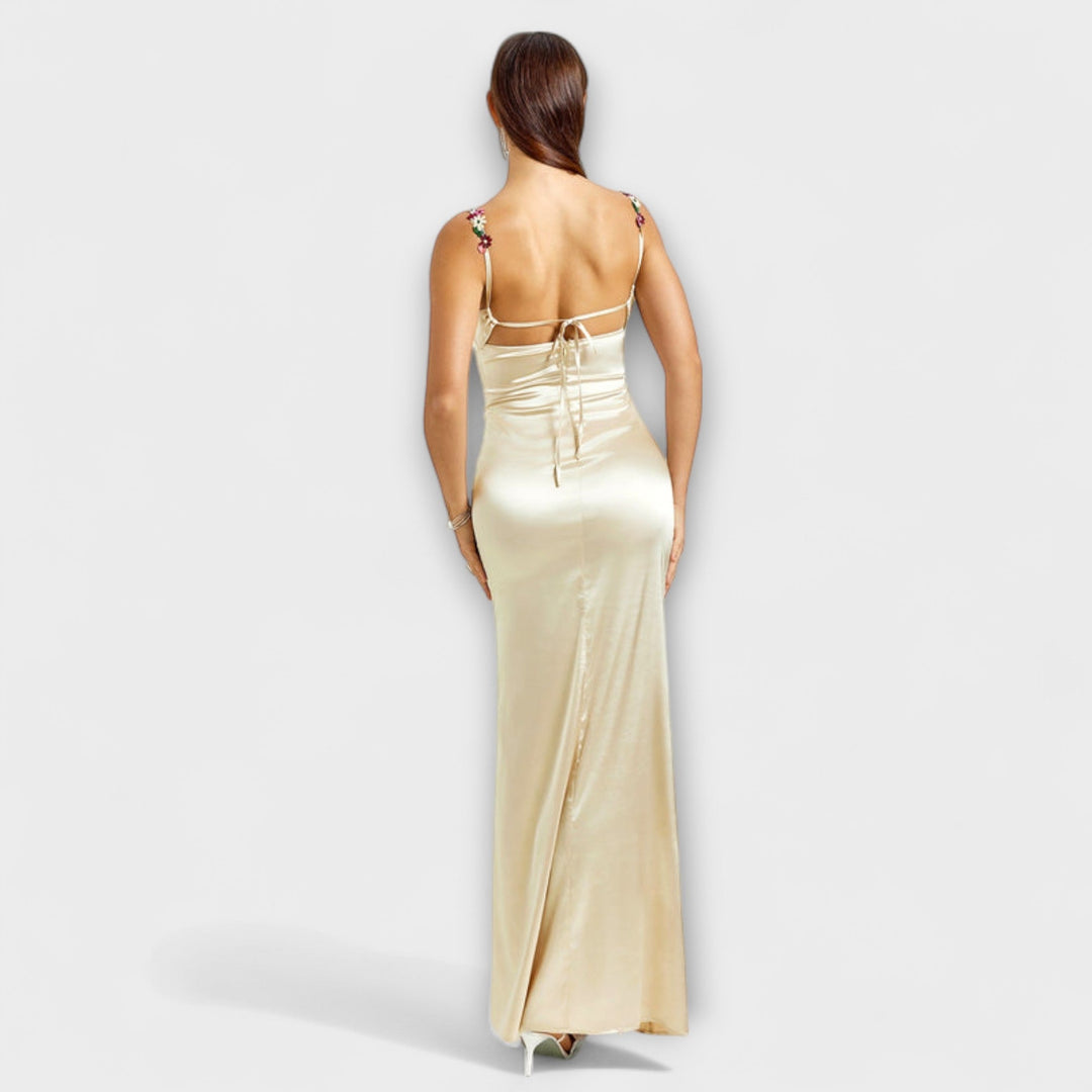 Lia | Verziertes Satin-Kleid mit Trägerschnürung im Rücken
