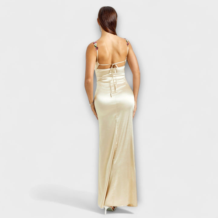 Lia | Verziertes Satin-Kleid mit Trägerschnürung im Rücken