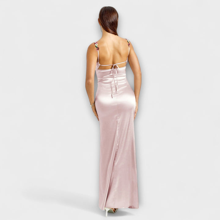 Lia | Verziertes Satin-Kleid mit Trägerschnürung im Rücken