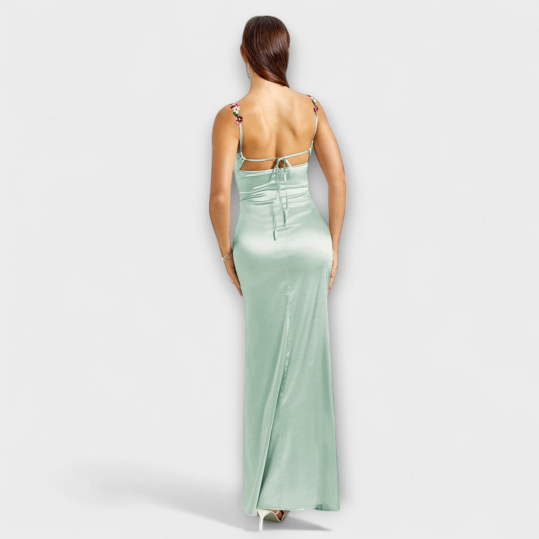 Lia | Verziertes Satin-Kleid mit Trägerschnürung im Rücken