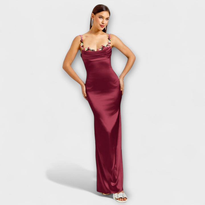 Lia | Verziertes Satin-Kleid mit Trägerschnürung im Rücken