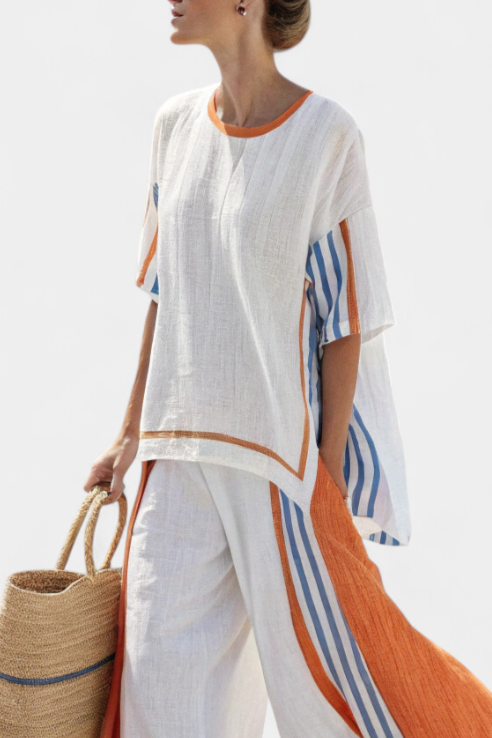 Elise | Elegantes gestreiftes Leinen-Set