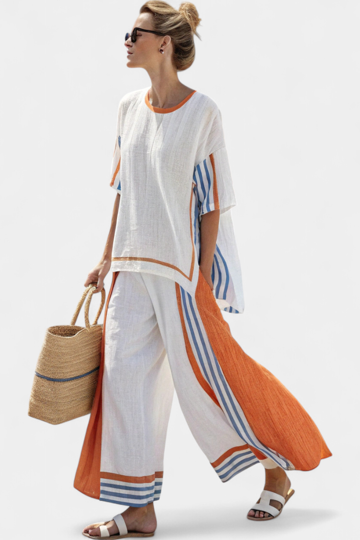 Elise | Elegantes gestreiftes Leinen-Set