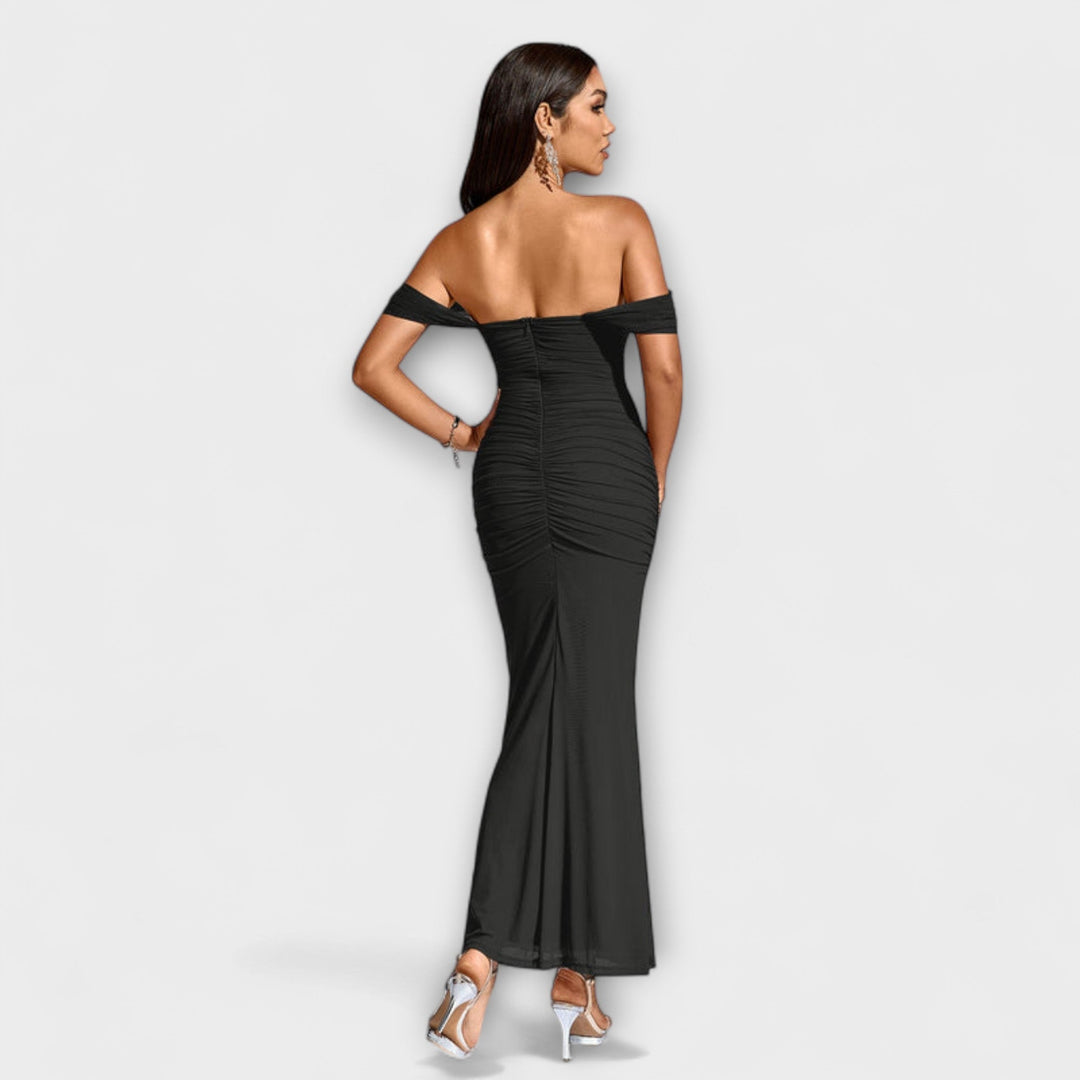 Solveig | schulterfrei Raffung figurbetont Kleid