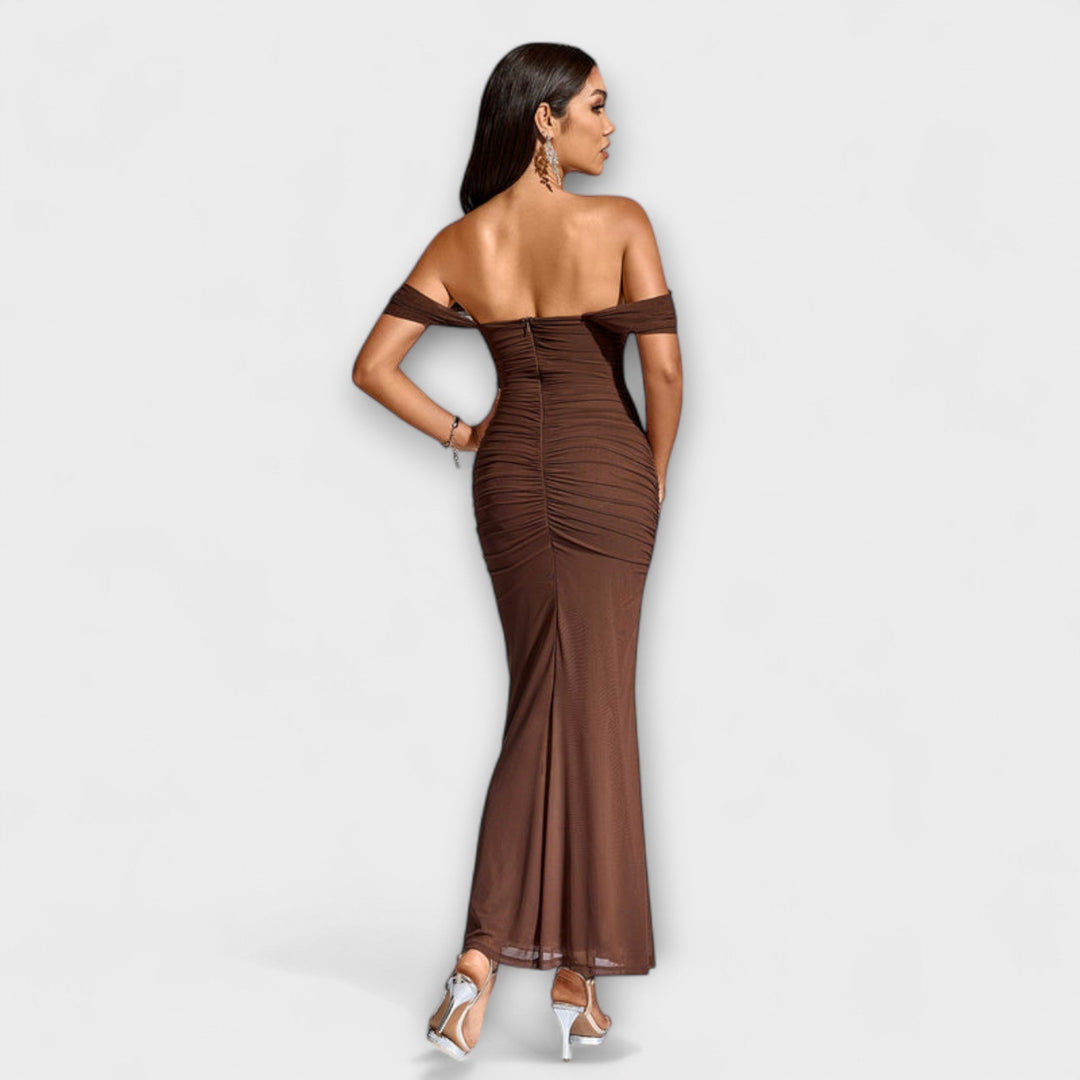 Solveig | schulterfrei Raffung figurbetont Kleid