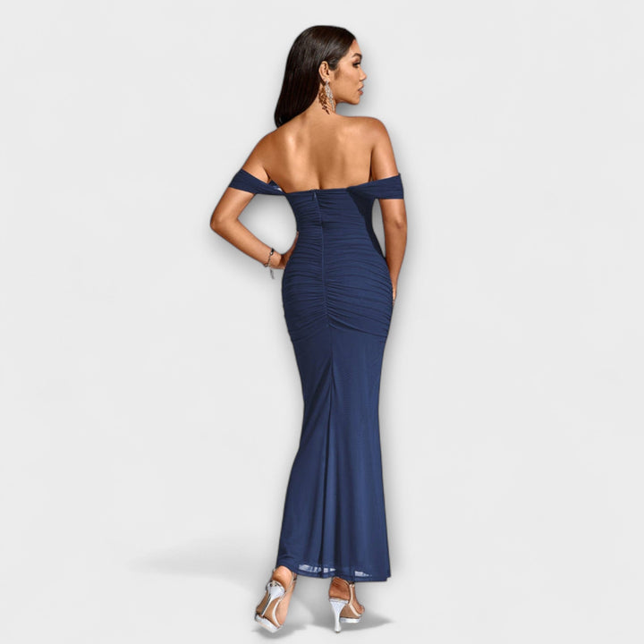 Solveig | schulterfrei Raffung figurbetont Kleid