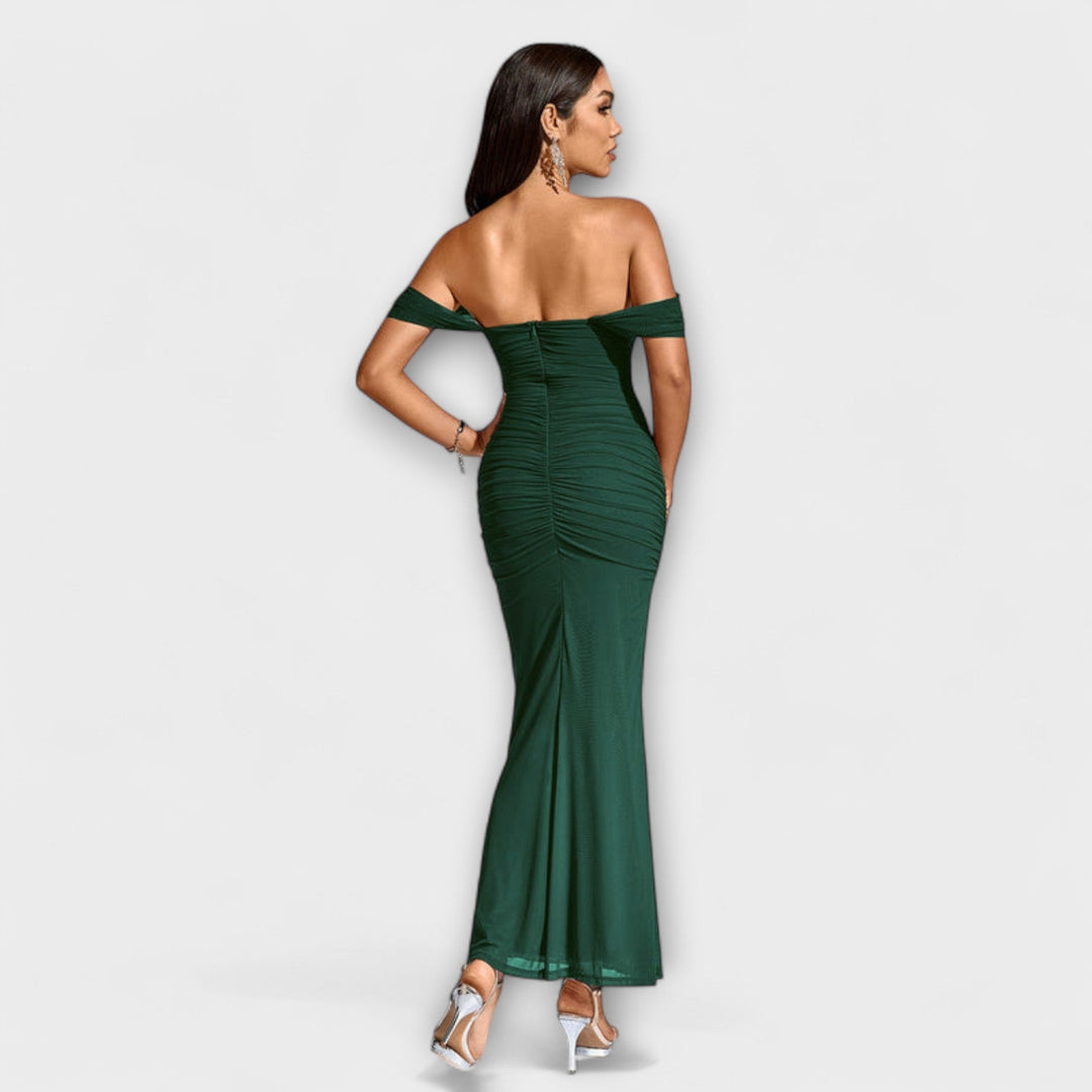 Solveig | schulterfrei Raffung figurbetont Kleid