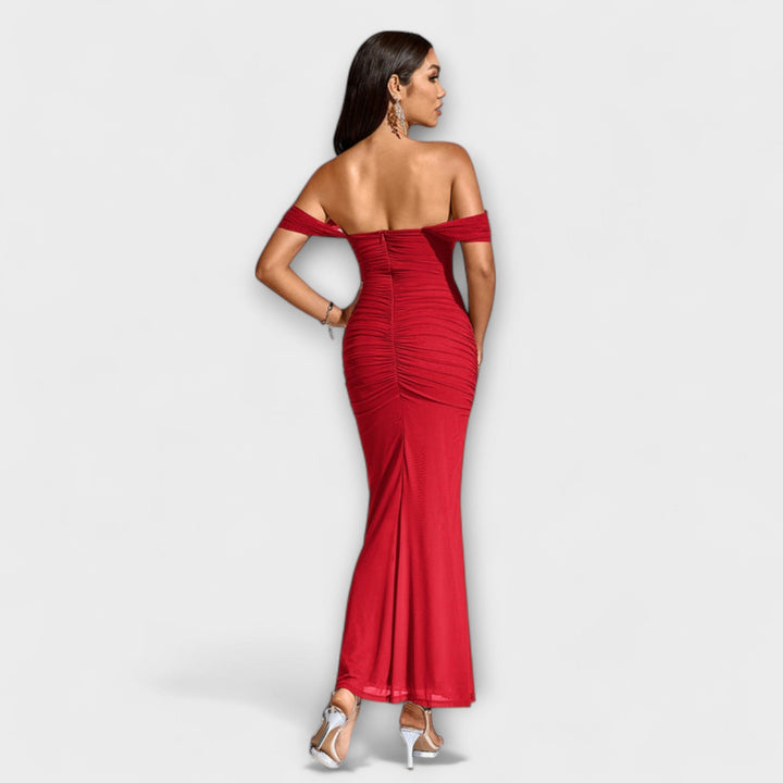 Solveig | schulterfrei Raffung figurbetont Kleid
