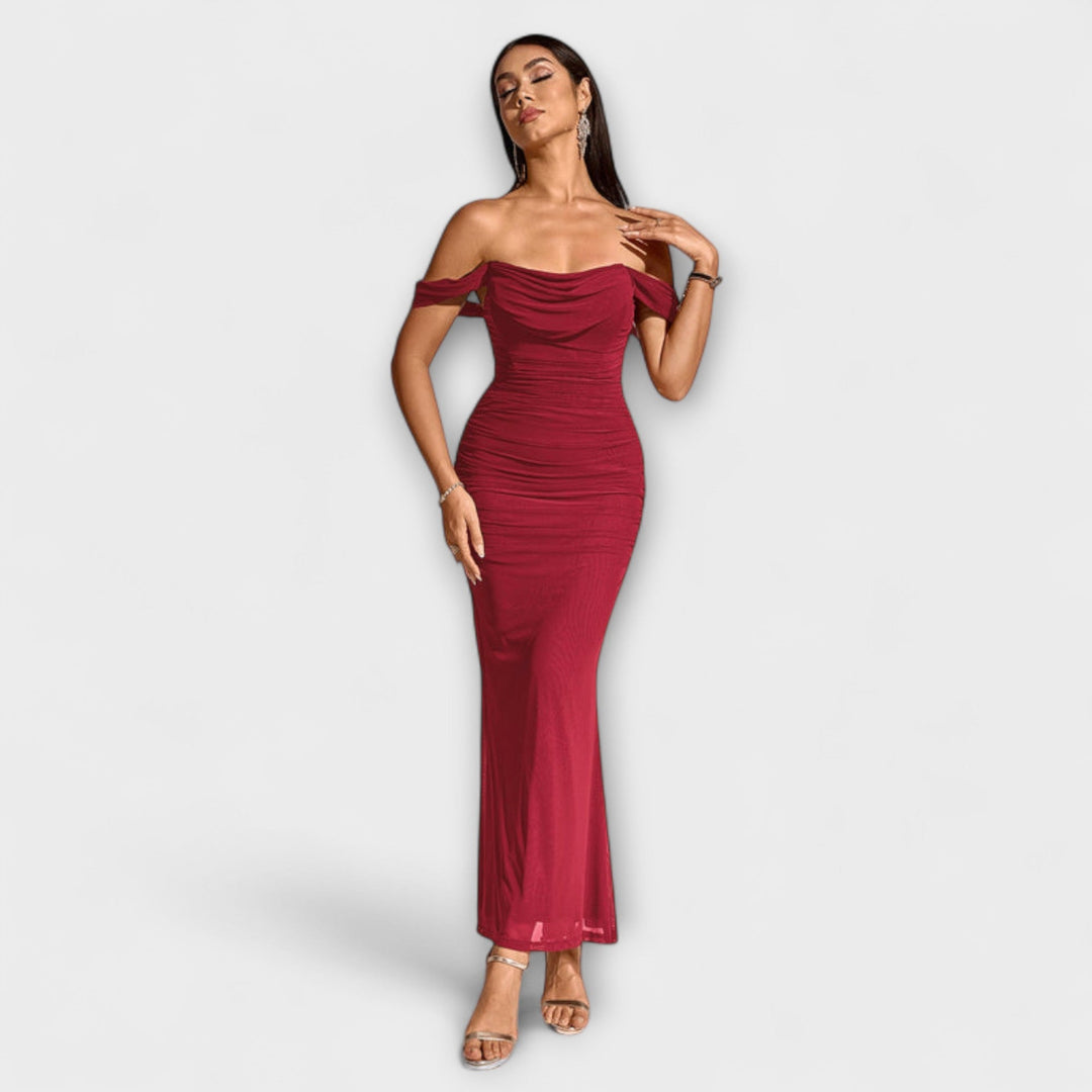 Solveig | schulterfrei Raffung figurbetont Kleid