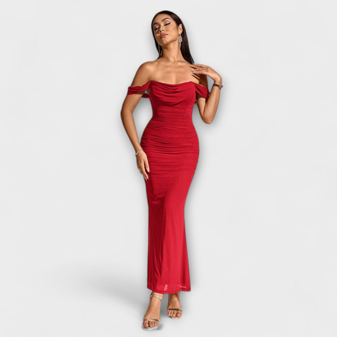 Solveig | schulterfrei Raffung figurbetont Kleid