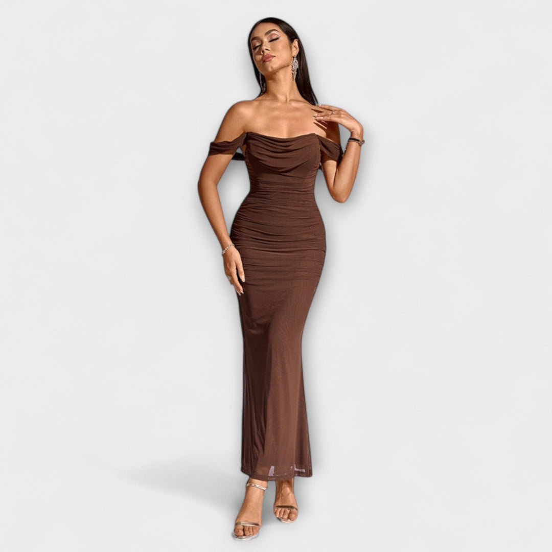 Solveig | schulterfrei Raffung figurbetont Kleid