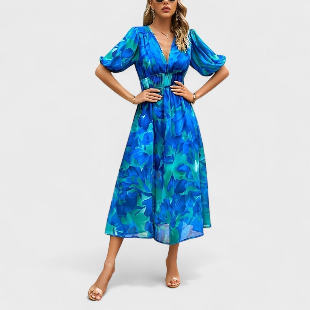 Saskia | Elegantes Blumen-Midi-Kleid