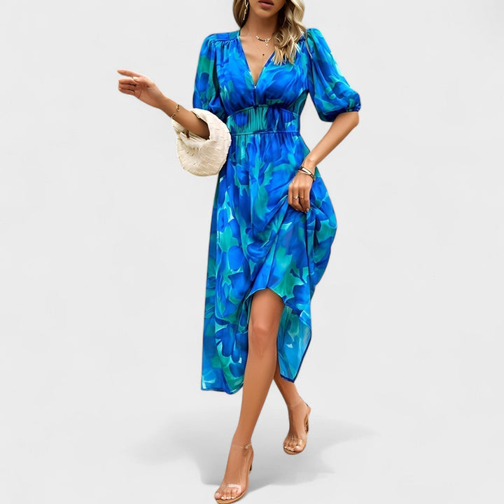 Saskia | Elegantes Blumen-Midi-Kleid