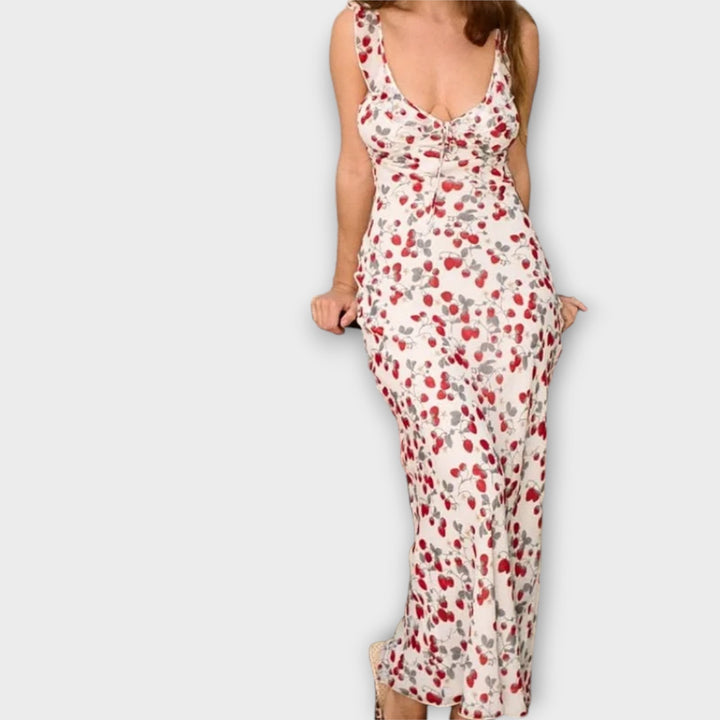 Traudel | Kryptografisches Maxikleid mit tiefem Ausschnitt und Blumenmuster