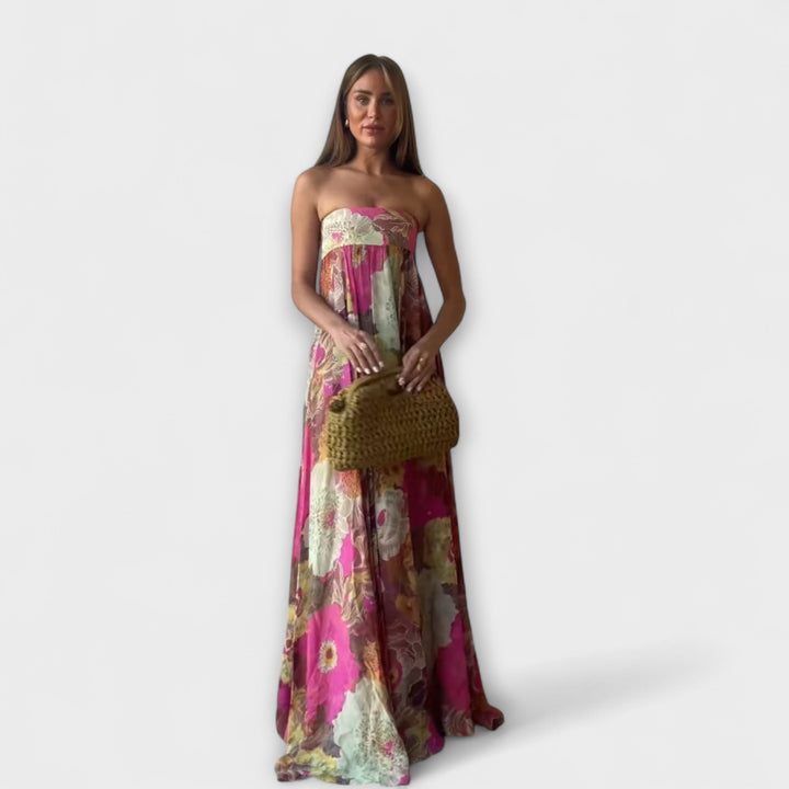 Erika | Schickes Retro Trägerloses Plissiertes Maxikleid