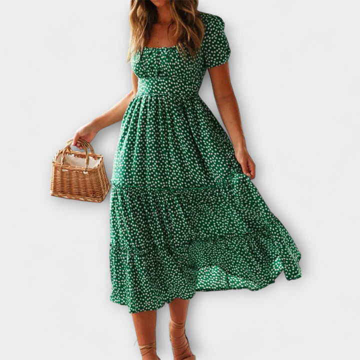 Margareta | Vintage Blumenmuster Puffärmel Maxikleid