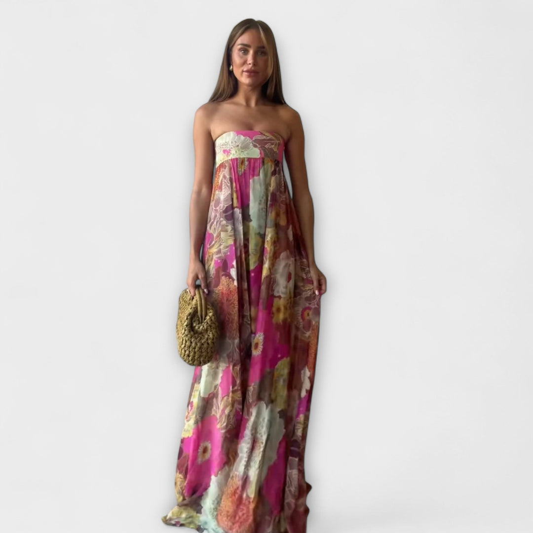 Erika | Schickes Retro Trägerloses Plissiertes Maxikleid