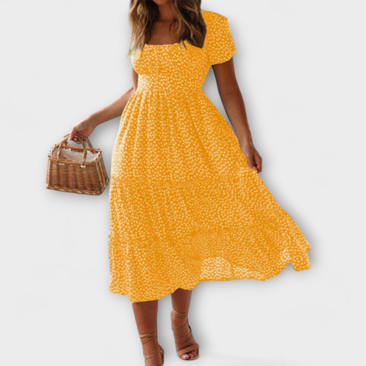 Margareta | Vintage Blumenmuster Puffärmel Maxikleid