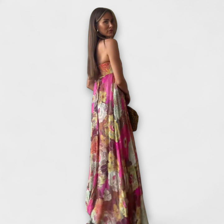 Erika | Schickes Retro Trägerloses Plissiertes Maxikleid