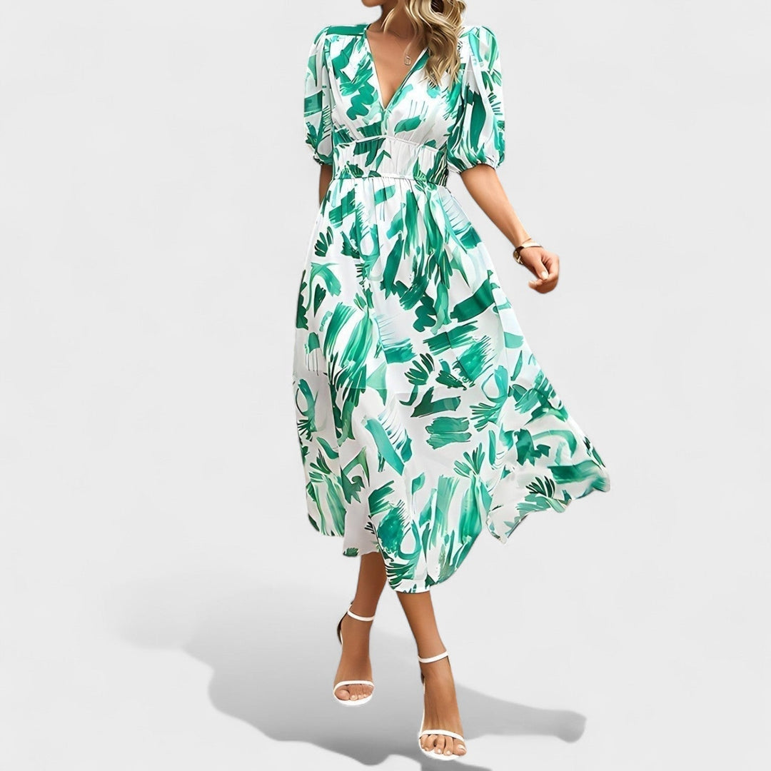 Saskia | Elegantes Blumen-Midi-Kleid