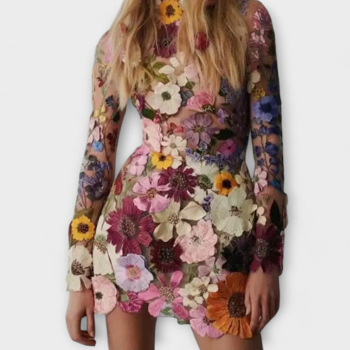 Yasmin | Kleid mit 3D-Blumenmuster