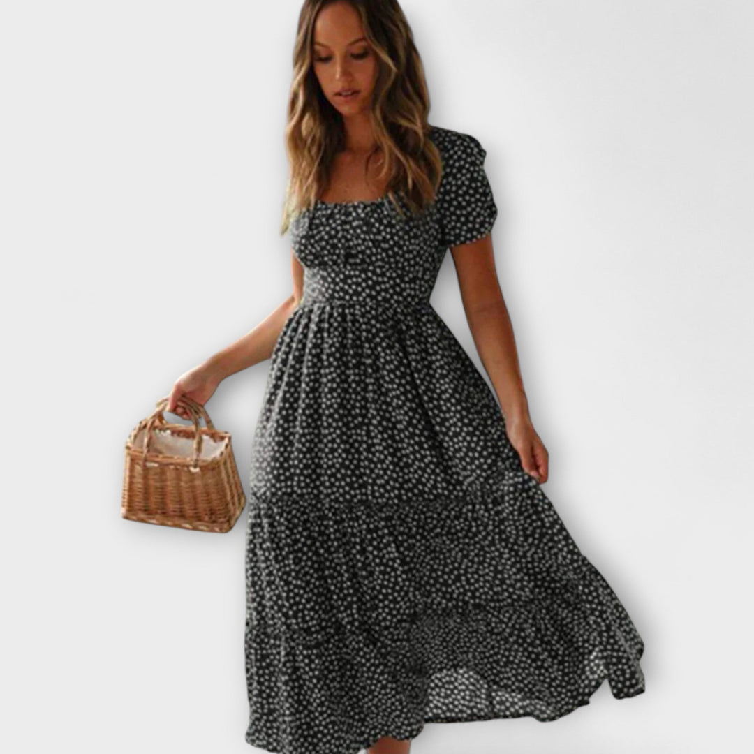 Margareta | Vintage Blumenmuster Puffärmel Maxikleid