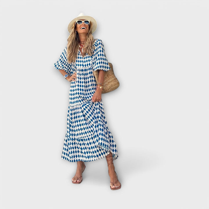 Sylvia | Elegantes Geometrisches Maxikleid