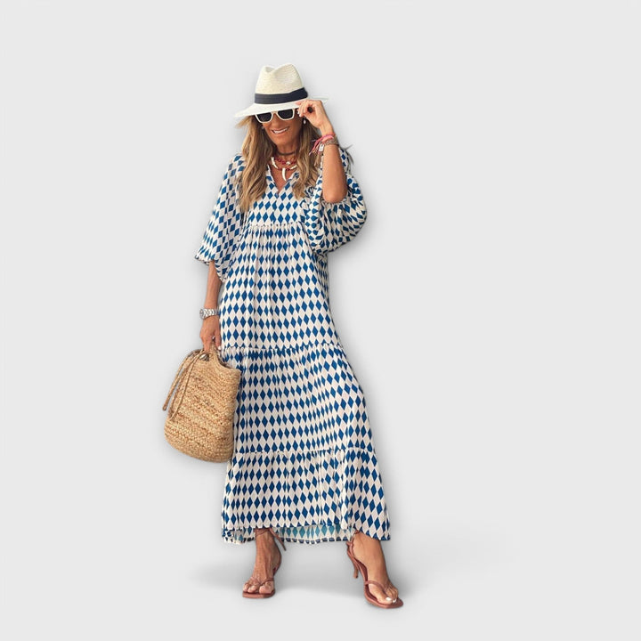 Sylvia | Elegantes Geometrisches Maxikleid