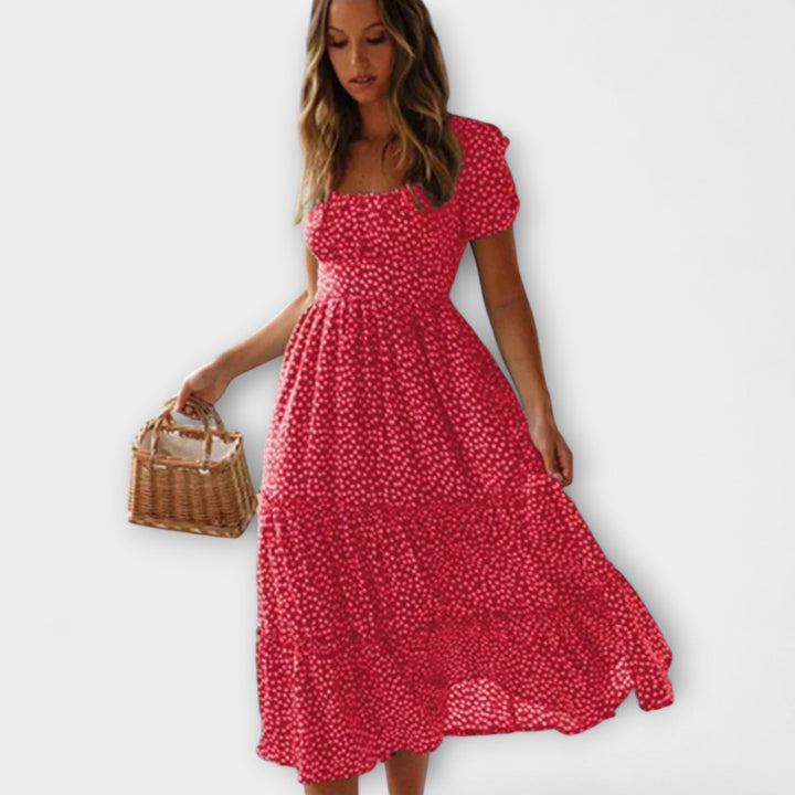 Margareta | Vintage Blumenmuster Puffärmel Maxikleid
