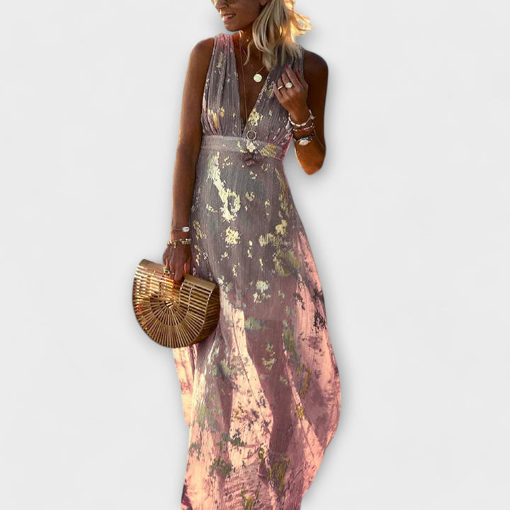 Margaretha | Fließendes Kleid mit V-Ausschnitt und Pailletten-Details