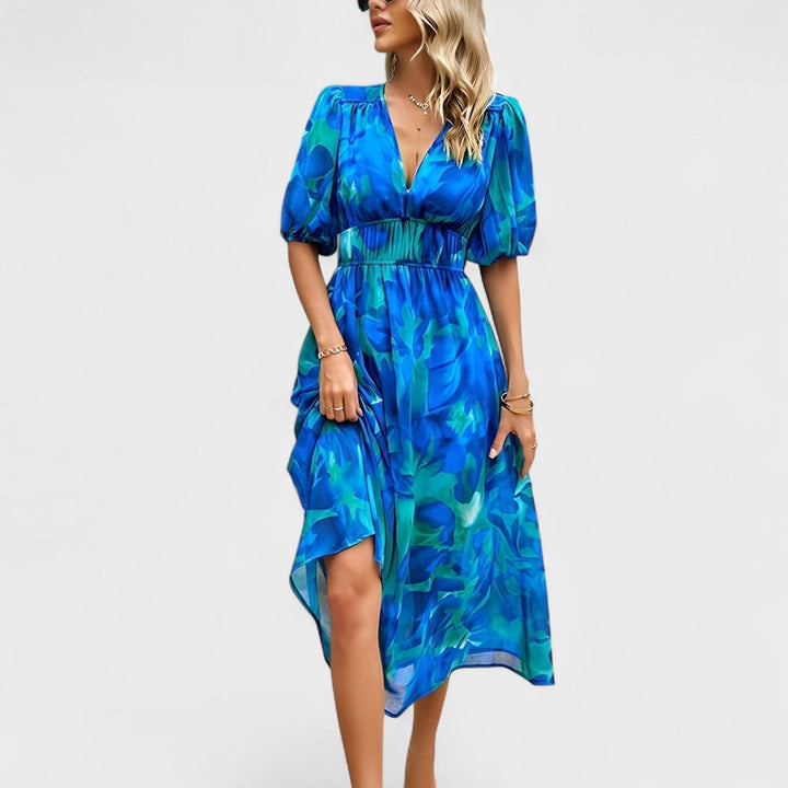 Saskia | Elegantes Blumen-Midi-Kleid