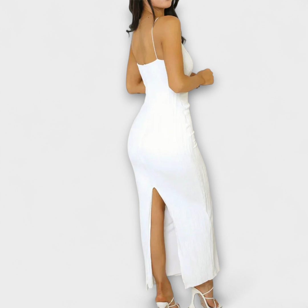 Henrike | Schickes ärmelloses gerafftes langes Kleid