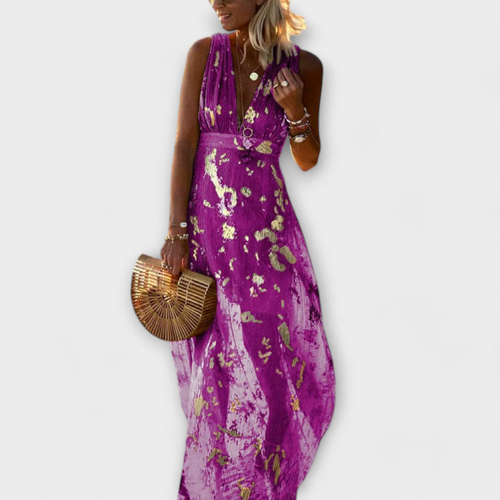 Margaretha | Fließendes Kleid mit V-Ausschnitt und Pailletten-Details