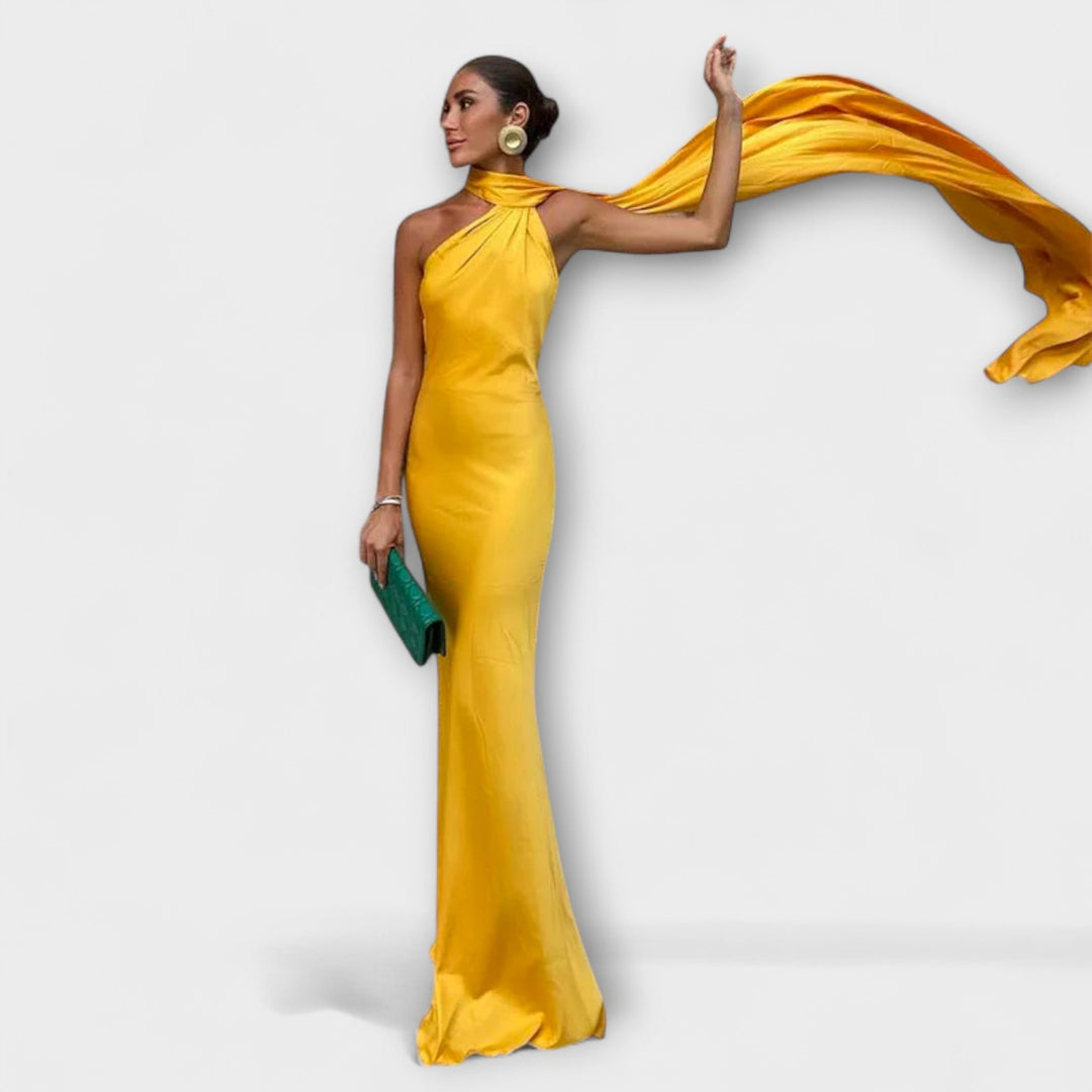 Saskia | Schickes schulterfrei Neckholder-Maxikleid