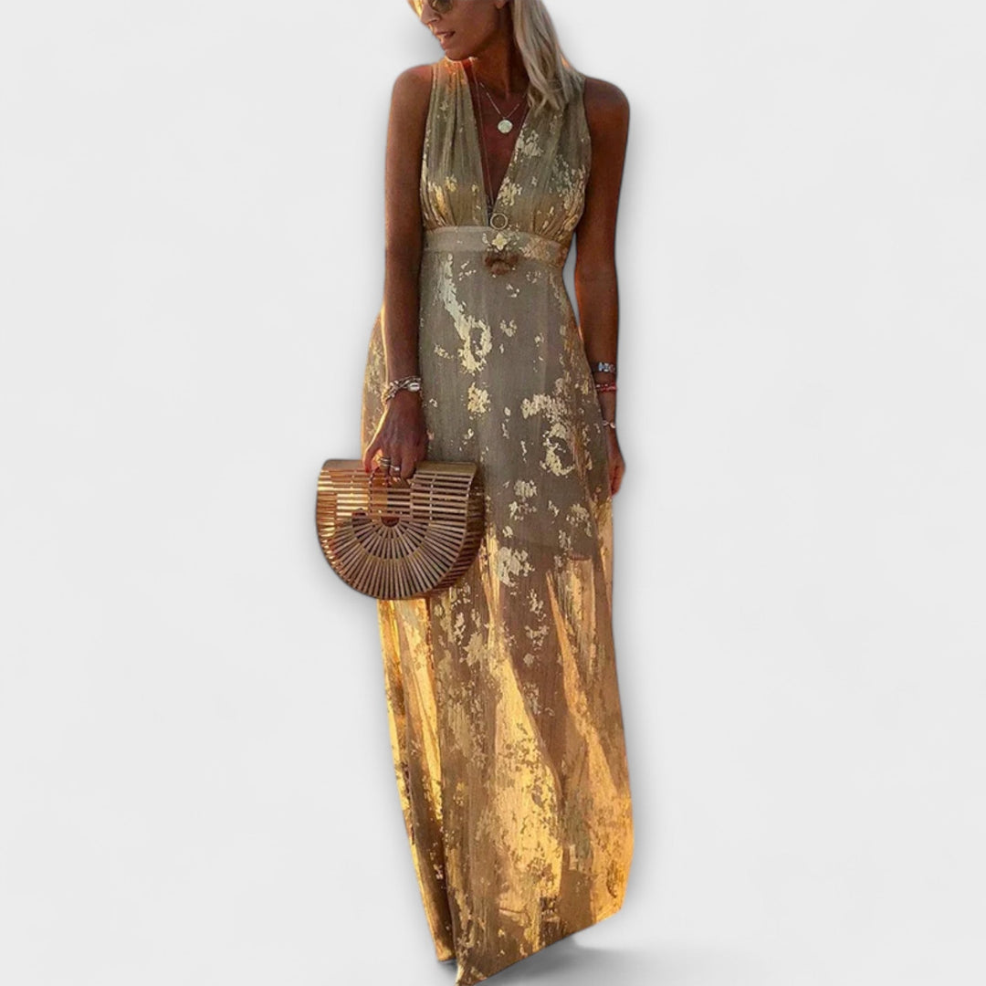 Margaretha | Fließendes Kleid mit V-Ausschnitt und Pailletten-Details