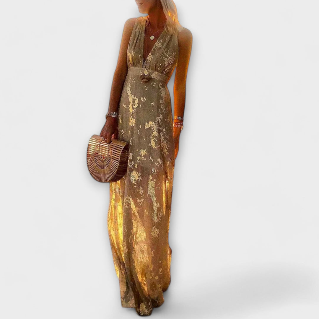 Margaretha | Fließendes Kleid mit V-Ausschnitt und Pailletten-Details