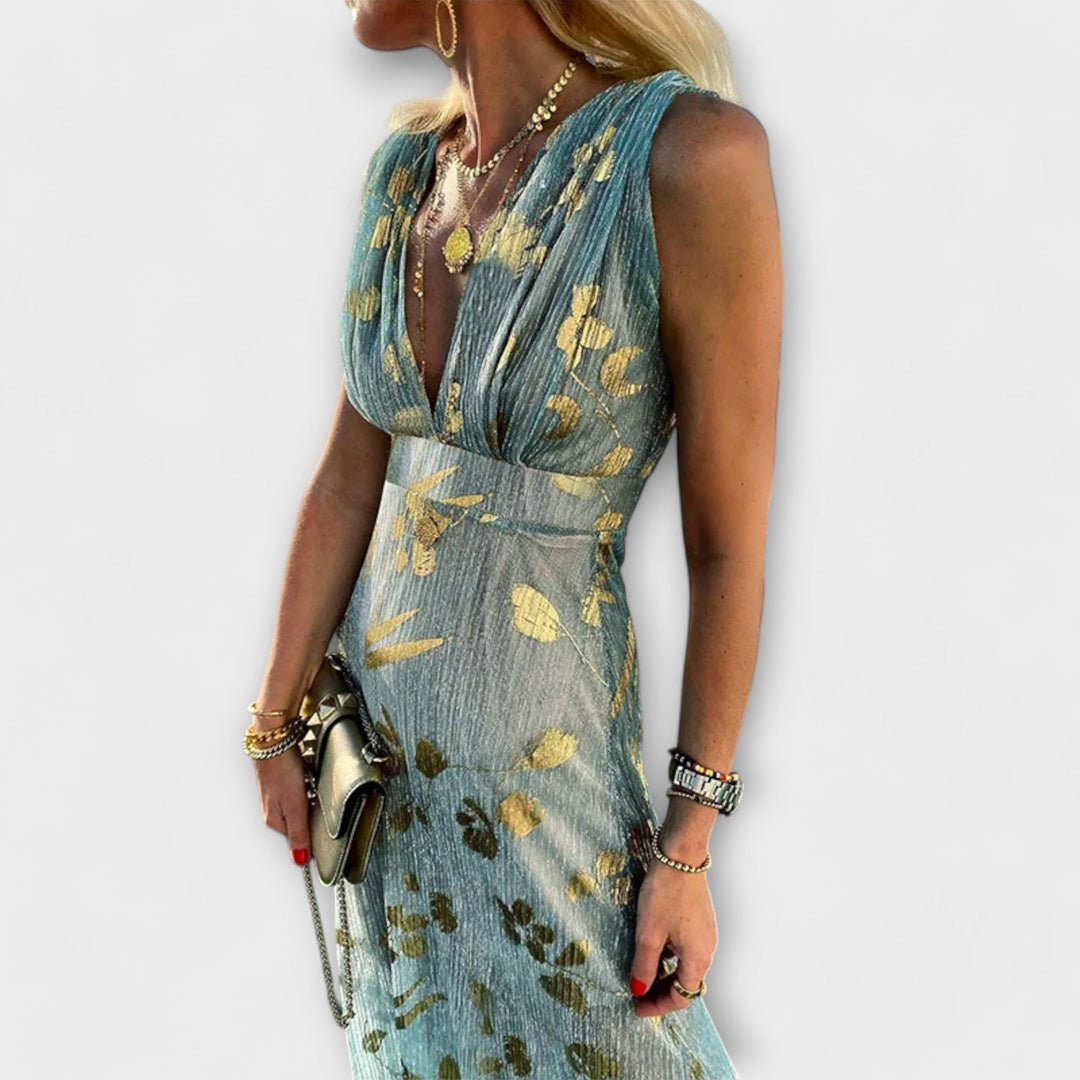 Margaretha | Fließendes Kleid mit V-Ausschnitt und Pailletten-Details