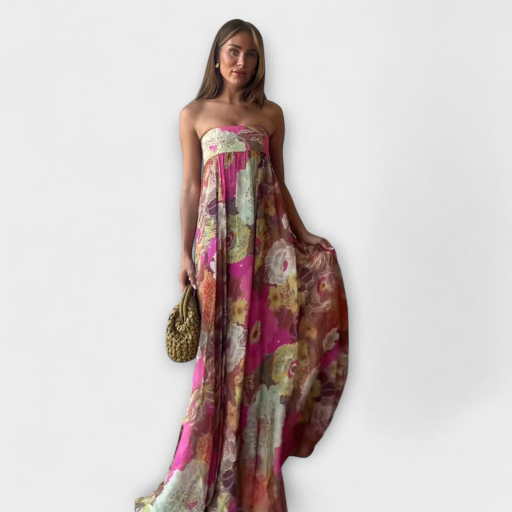 Erika | Schickes Retro Trägerloses Plissiertes Maxikleid