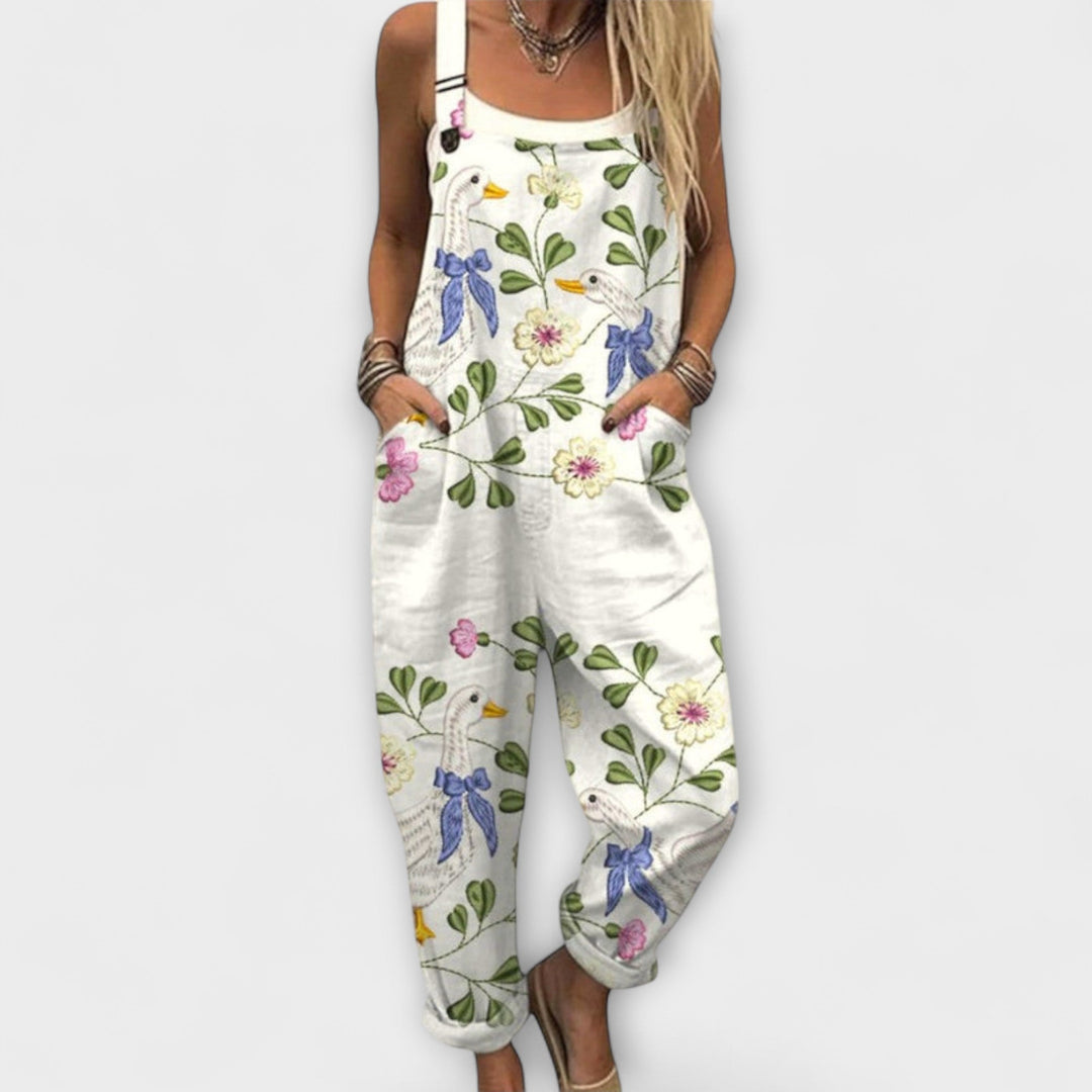 Saskia | Latzhose mit bunten Entenmotiven