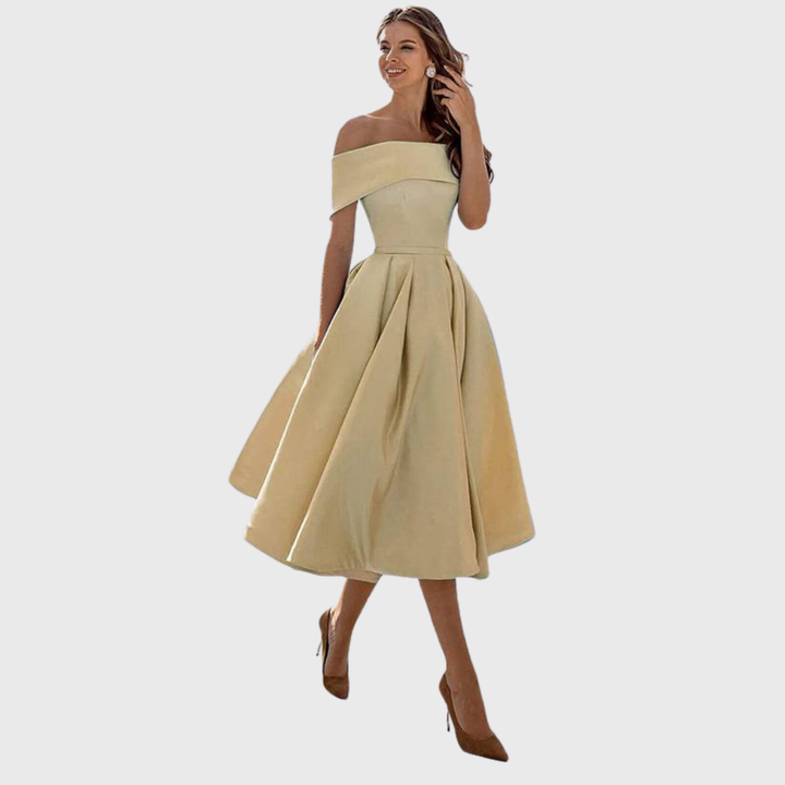 Dagmar | Schickes Off-the-Shoulder Drapiertes Maxikleid