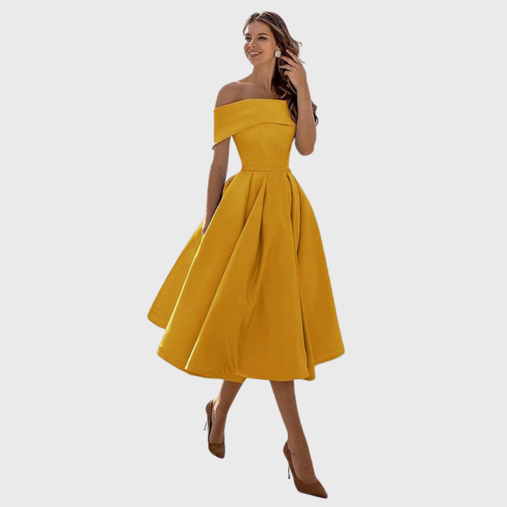 Dagmar | Schickes Off-the-Shoulder Drapiertes Maxikleid