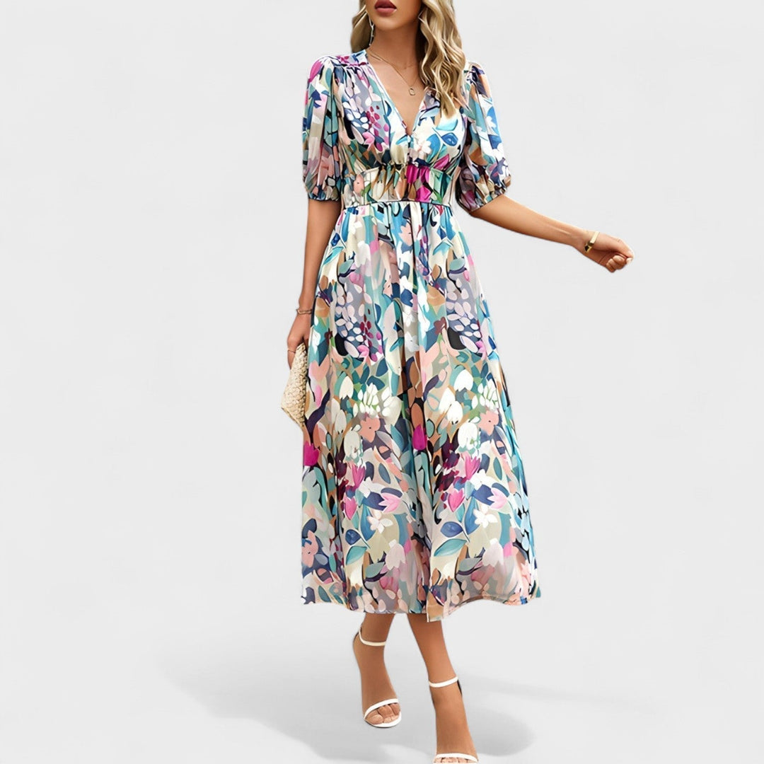 Saskia | Elegantes Blumen-Midi-Kleid