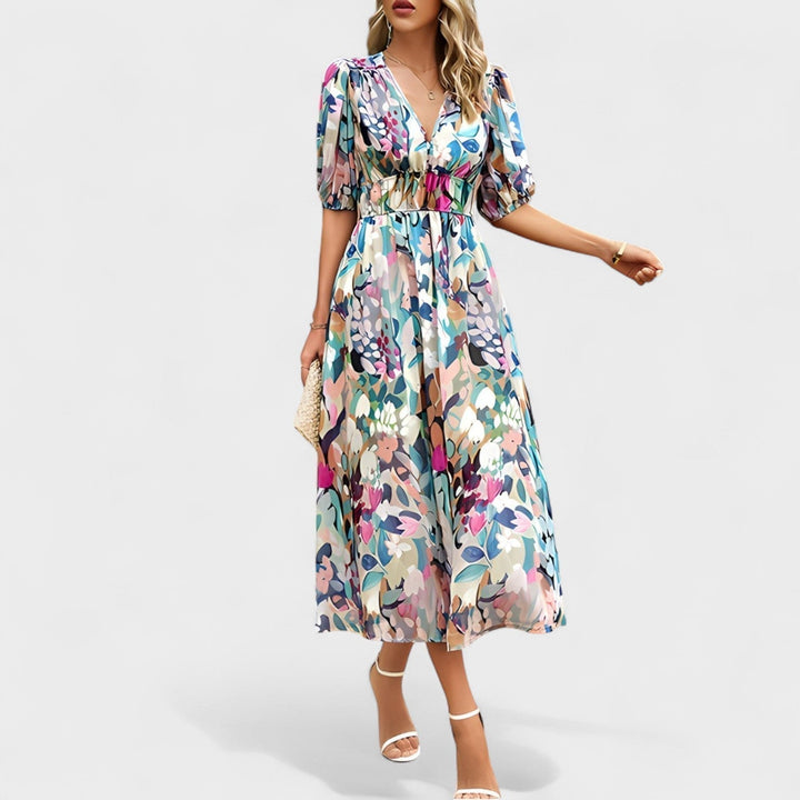 Saskia | Elegantes Blumen-Midi-Kleid