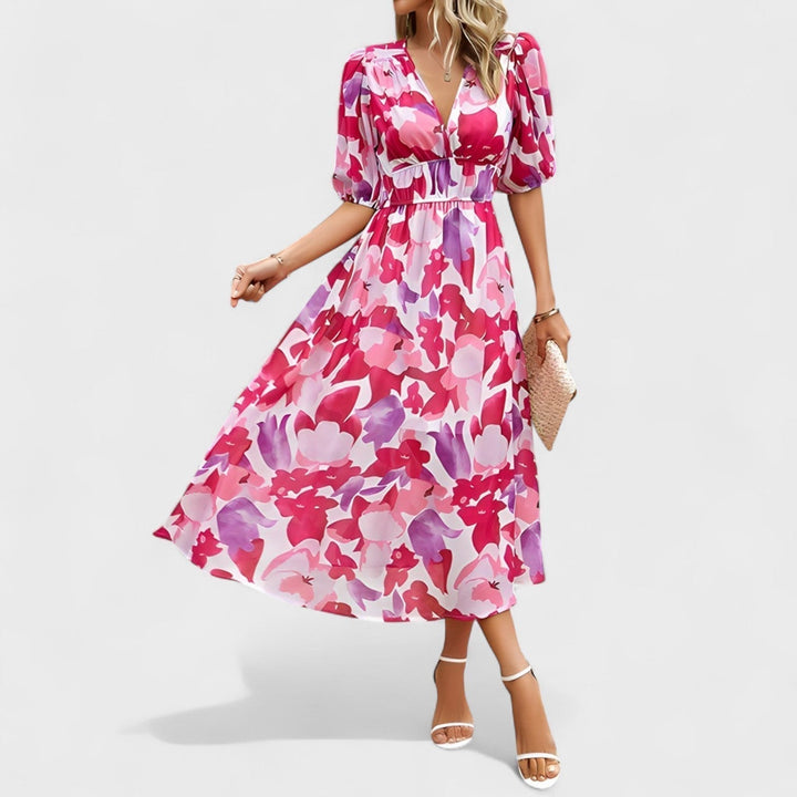 Saskia | Elegantes Blumen-Midi-Kleid