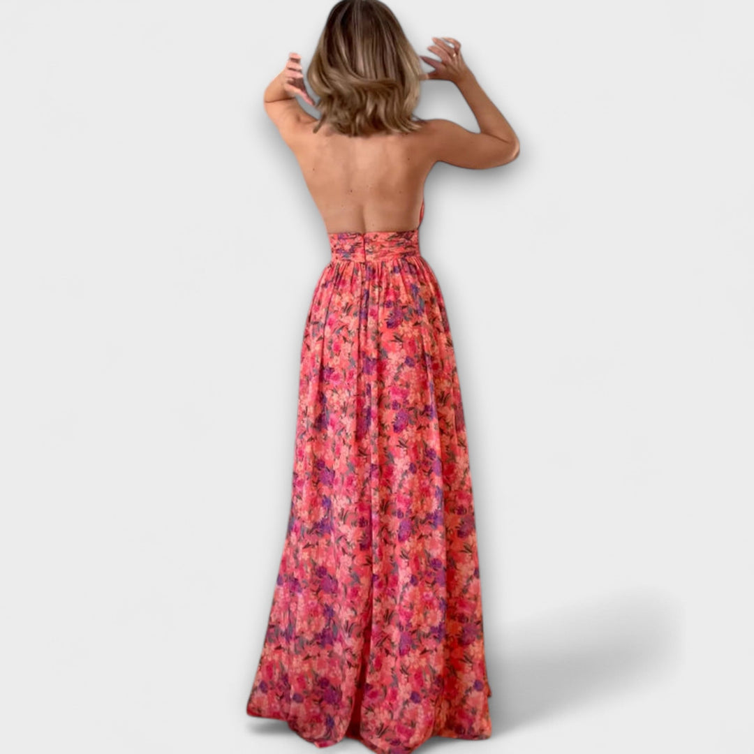 Carolin | Rückenfreies Maxikleid mit floralem Muster