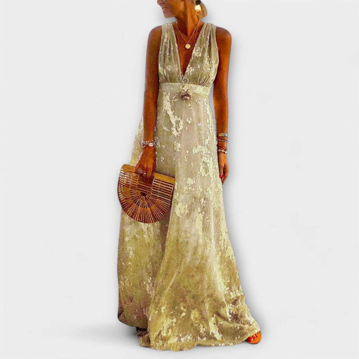 Margaretha | Fließendes Kleid mit V-Ausschnitt und Pailletten-Details