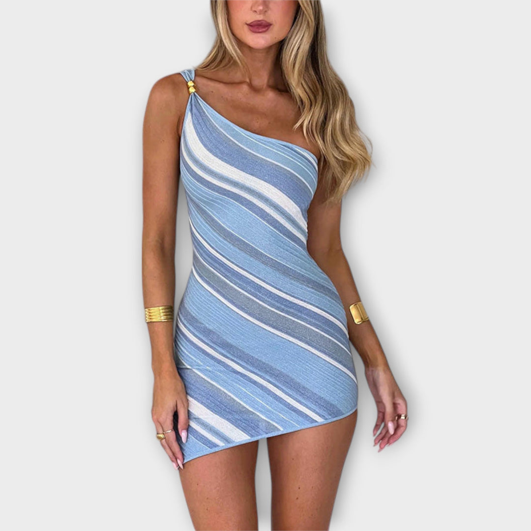 Marlies | modisch Ein-Schulter Strick Minikleid
