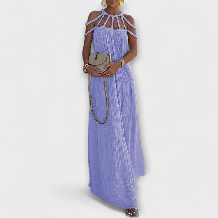 Klara | Ein schickes Maxikleid aus Mischgewebe mit drapierten Zöpfen