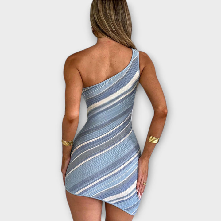 Marlies | modisch Ein-Schulter Strick Minikleid