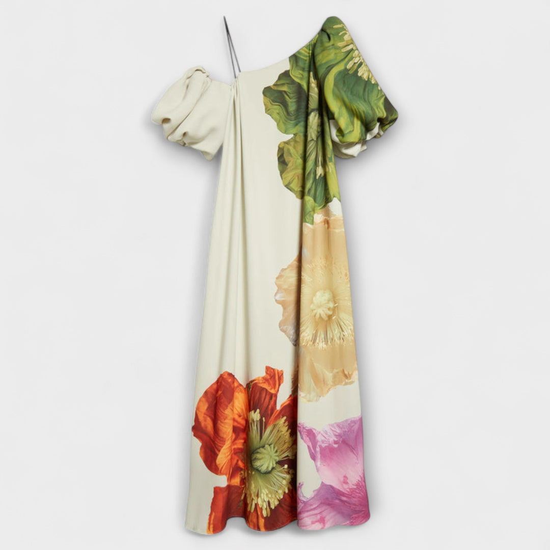 Pia | Asymmetrisches floral-Maxikleid